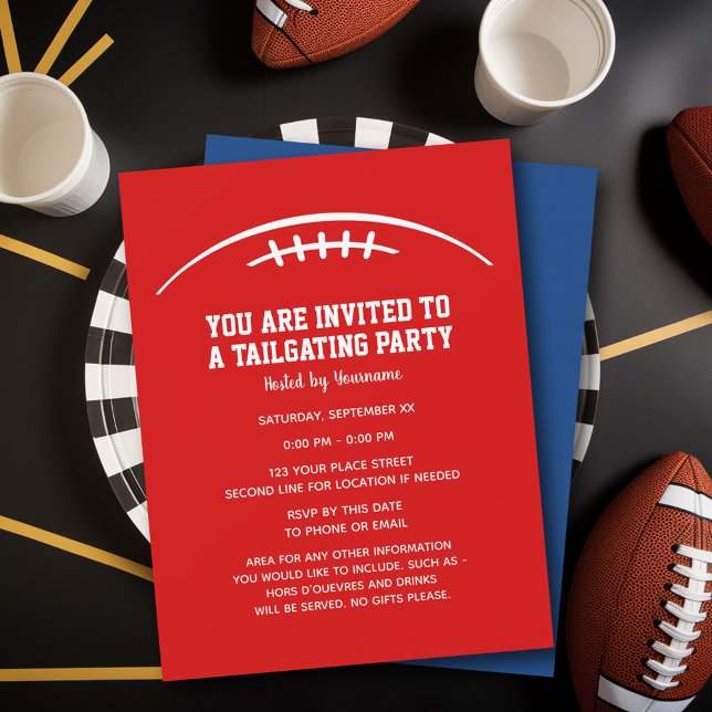 Convite Partido Personalizador de Futebol - azul vermelho (Tailgating Party Invitation)