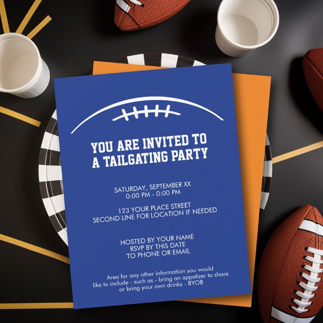 Convite Partido Personalizador de Futebol - laranja azul (Tailgating Party Invitation)
