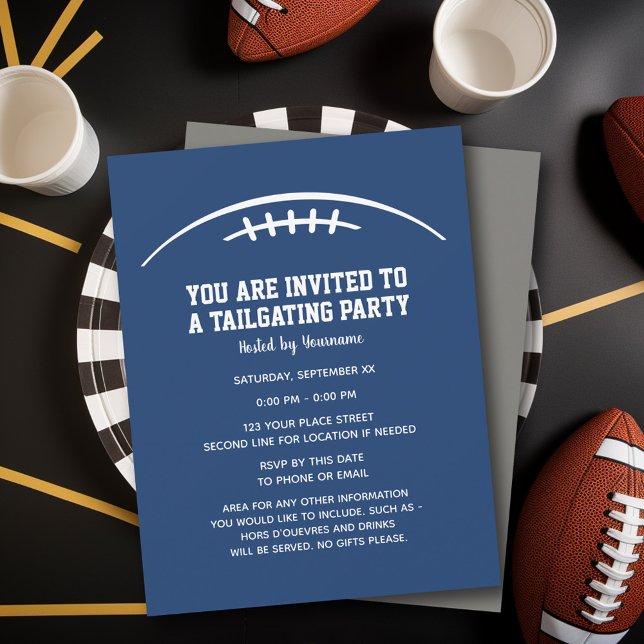 Convite Partido Personalizador de Futebol - prata azul (Tailgating Party Invitation)