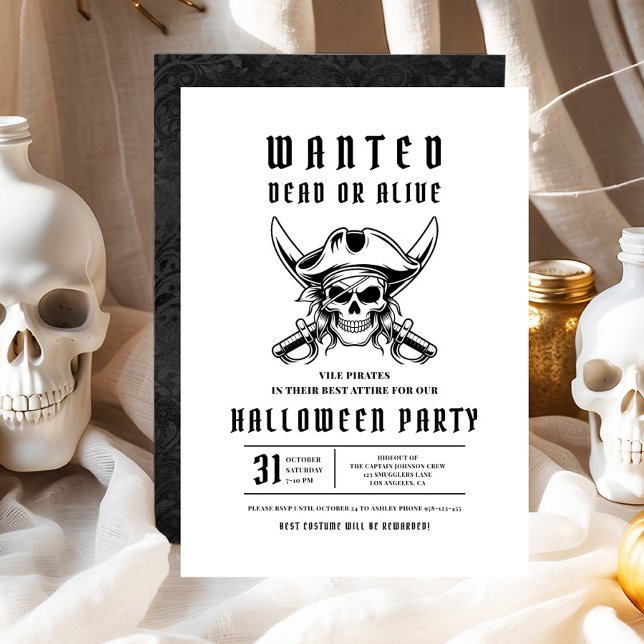 Convite Partido Pirate Skull Halloween (Pirate Skull Halloween Party Invitation)