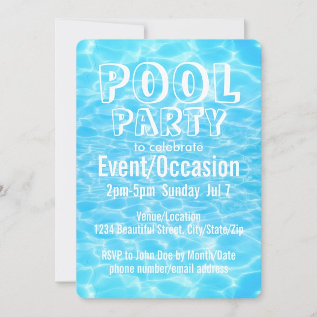 Convite Partido piscina Praia Festa de Verão elegante e mo (Frente)