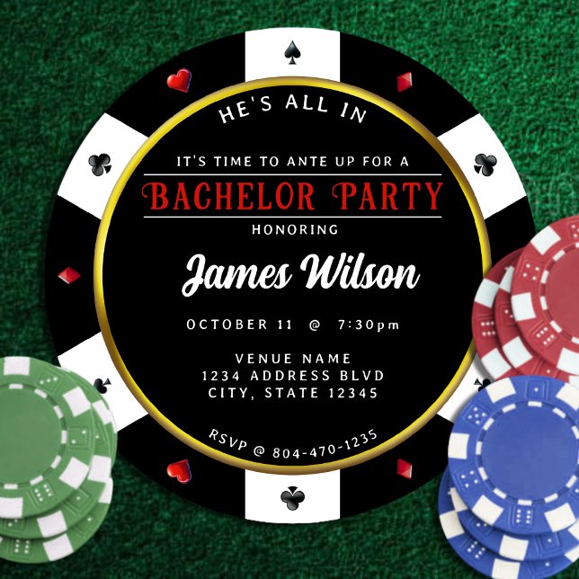 Convite Partido Poker Chip Bachelor (Poker Chip Bachelor Party Invitation
)