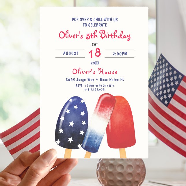 Convite Partido Popsicle Birthday Independence Day Kids (Criador carregado)