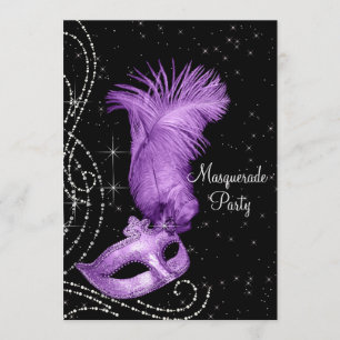 Convite Partido preto e roxo elegante do mascarada