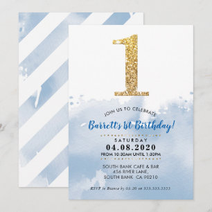 Convite PARTIDO primeiro aniversario CONVIDAR o azul-brilh