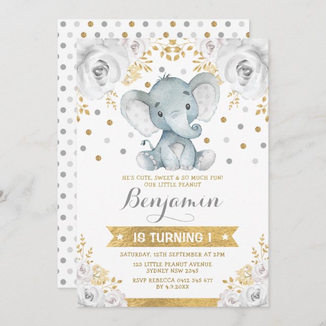 Convite Partido primeiro aniversario de Elefante Selvagem  (Frente/Verso)