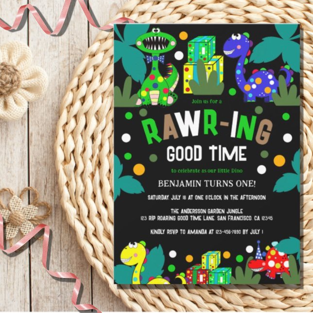 Convite Partido primeiro aniversario Dinossauro (Criador carregado)