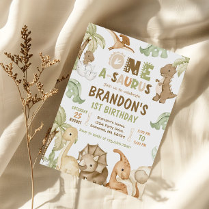 Convite Partido primeiro aniversario Dinossauro One-A-Saur