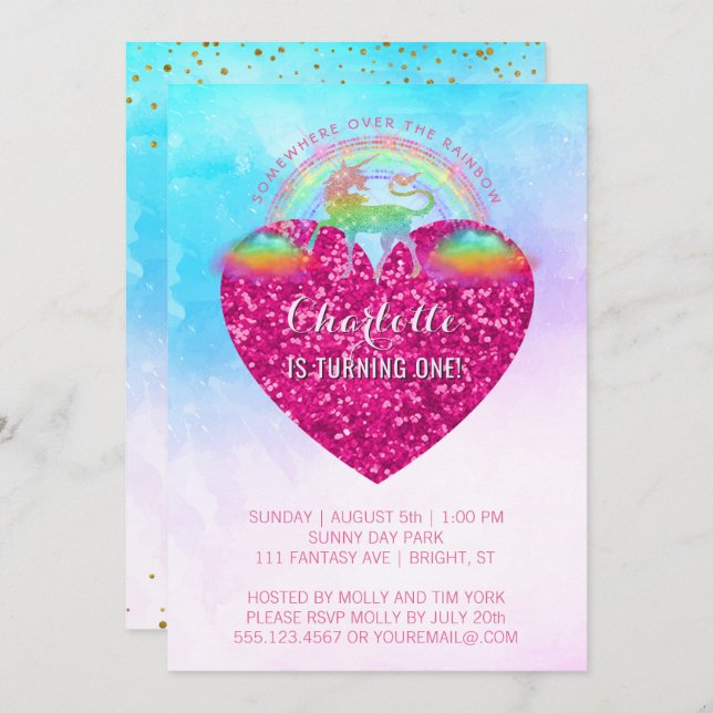 Convite Partido primeiro aniversario do Coração Rosa Unicó (Frente/Verso)