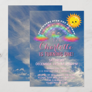 Convite Partido primeiro aniversario do Rainbow Unicorn Su