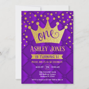 Convite Partido primeiro aniversario - Real Roxo Dourado