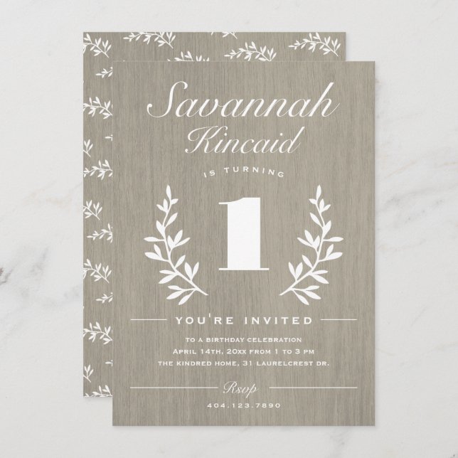 Convite Partido primeiro aniversario Rustic Woods (Frente/Verso)