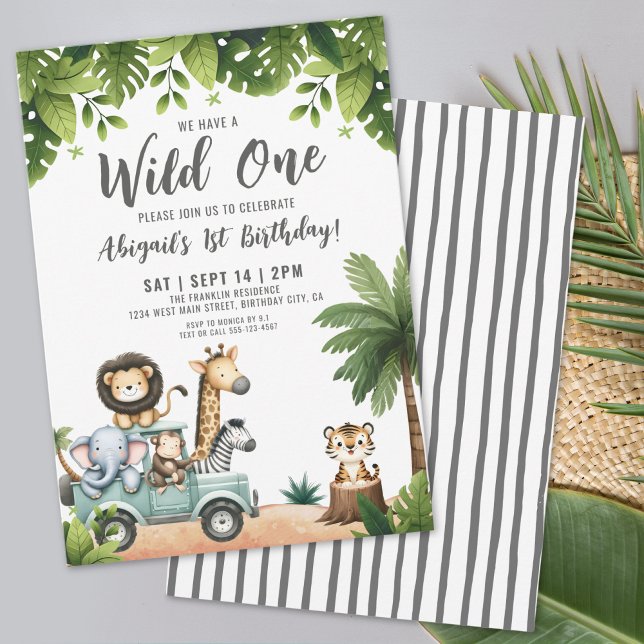 Convite Partido primeiro aniversario Selvagem Safari (Wild One Jungle Safari 1st Birthday Party Invitation)