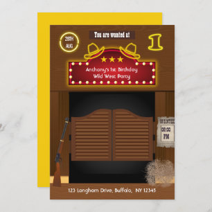 Convite Partido primeiro aniversario Wild West Cowboy