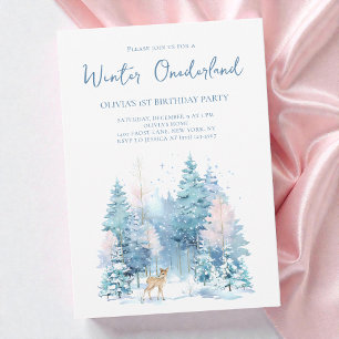 Convite Partido primeiro aniversario Woodland Deer Winter 