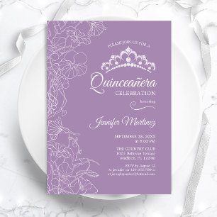 Convite Partido Purple Floral Quinceanera