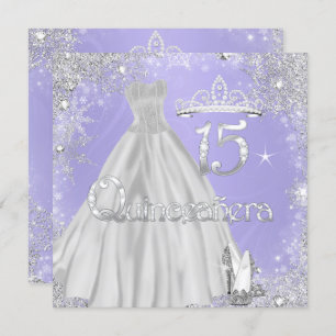 Convite Partido Quinceanera 15 Lilac Silver Snowflakes
