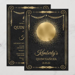 Convite Partido Quinceanera com Foto - Preto e Dourado