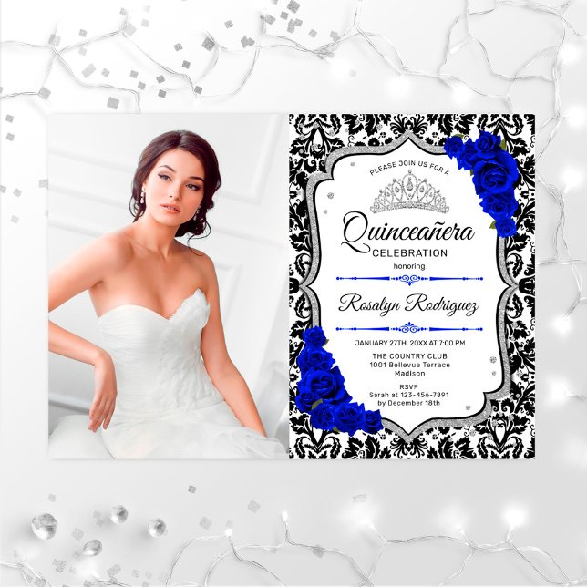 Convite Partido Quinceanera Com Foto - Royal Blue Silver (Criador carregado)