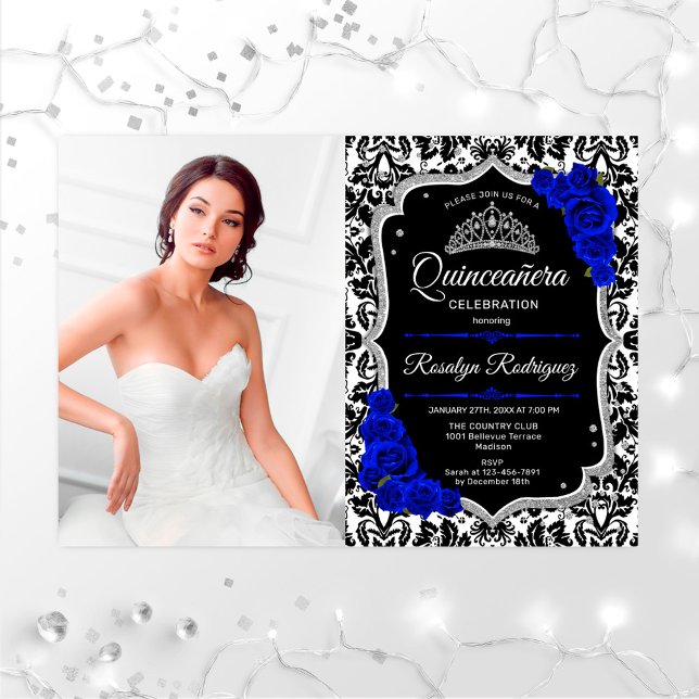 Convite Partido Quinceanera Com Foto - Royal Blue Silver (Criador carregado)