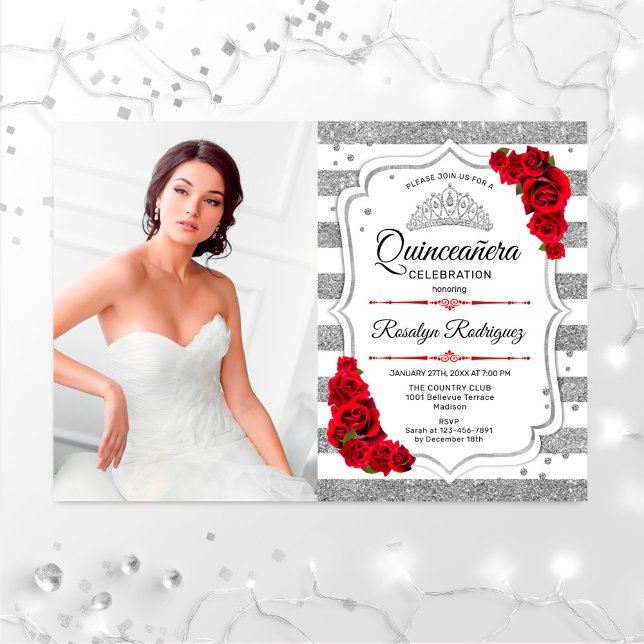 Convite Partido Quinceanera Com Foto - Vermelho Branco Pra (Criador carregado)