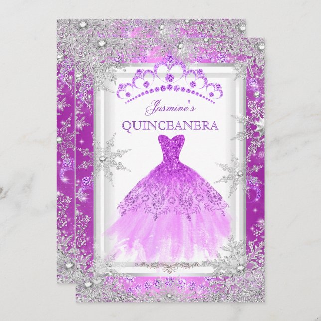 Convite Partido Quinceanera da Puro Silver Winter Wonderla (Frente/Verso)