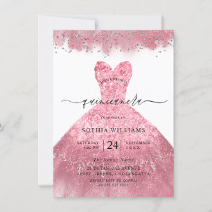 Convite Partido Quinceanera do Vestido Cinza Rosa Esmagado