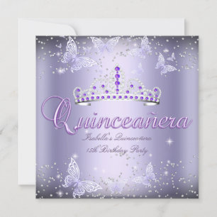 Convite Partido Quinceanera Purple Tiara Butterfly 2