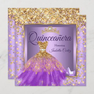 Convite Partido Quinceañera Roxo Vestido Alto Saltos Doura