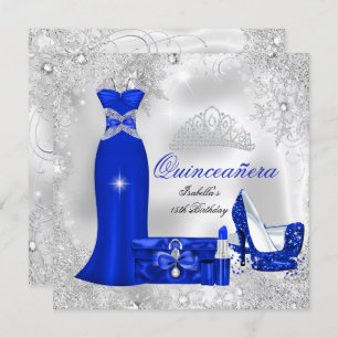 Convite Partido Quinceanera Royal Blue Silver Snowflakes S