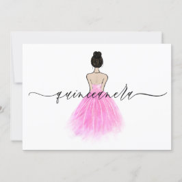 Convite Partido Quinceanera, Script de Vestido Rosa Blush