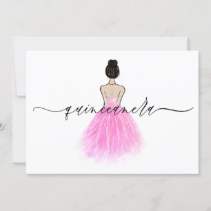 Convite Partido Quinceanera, Script de Vestido Rosa Blush