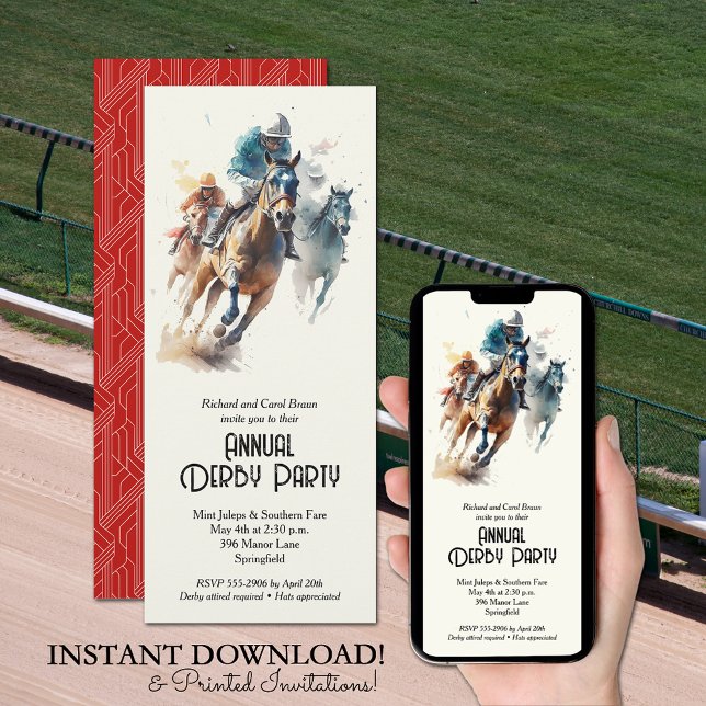 Convite Partido Racecavalo e Jockeys Derby (Racehorses and Jockeys Derby Party Invitations - printed and perfect size for INSTANT DOWNLOAD!)