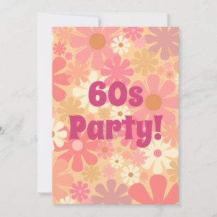 Convite Partido Retro Floral Rosa bonito 60s
