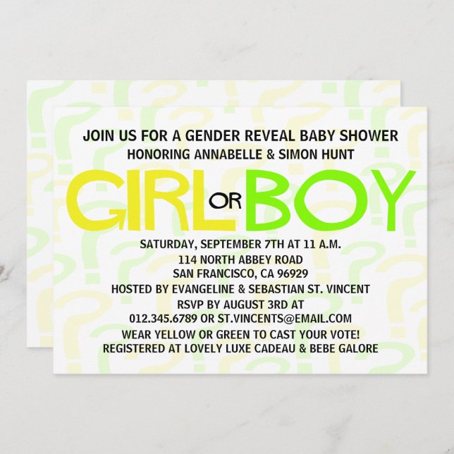 Convite Partido Revelação do Gênero da Tipografia Amarela  (Frente/Verso)