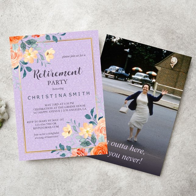 Convite Partido Românico de Aposentação de Aquarelas Flora (Romantic Chic Floral Watercolor Retirement Party Invitation)
