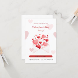 Convite Partido Romântico Rosa e Namorados Branco