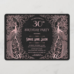 Convite Partido Rosa de Peacocks de Arte Dourada