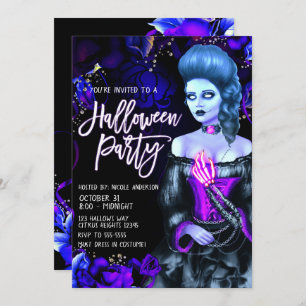 Convite Partido roxo de incandescência do Dia das Bruxas