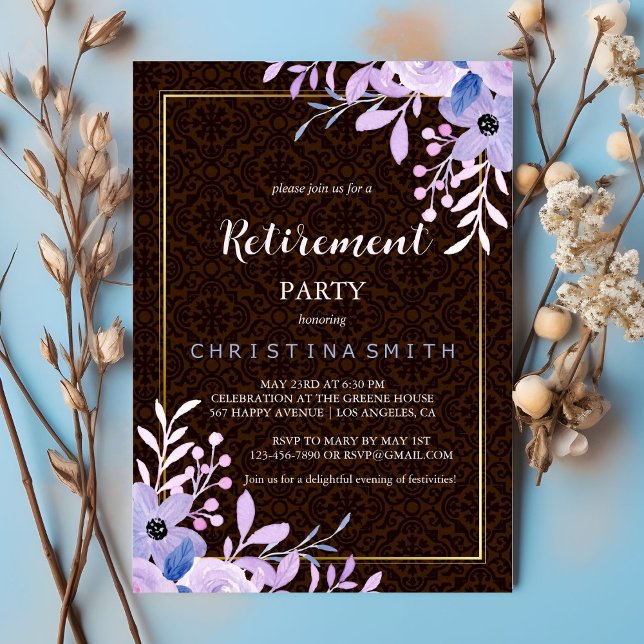 Convite Partido Russo Floral Pastel Watercolor (Rustic Floral Pastel Watercolor Retirement Party)