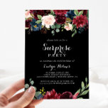 Convite Partido Rustic Black Botanation<br><div class="desc">Este convite de festas de surpresa botânica preto rústico é perfeito para um aniversário clássico,  aposentadoria ou qualquer festa surpresa. A design apresenta flores brilhantes,  vermelhas,  marinhos,  azuis e esbranquiçadas radiantes e graciosas pintadas à mão num fundo preto,  inspirando beleza natural.</div>