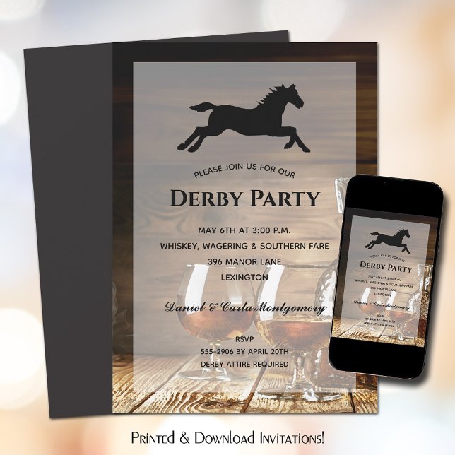 Convite Partido Rustic Bourbon Derby (Rustic bourbon decanter and glasses Derby party invitations - INSTANT DOWNLOAD and/or PRINTED)