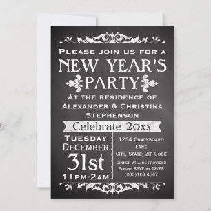 Convite Partido Rustic Chalkboard Slate New Year