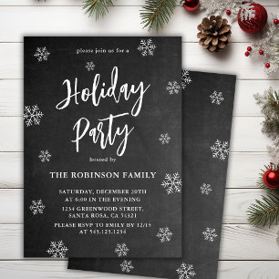 Convite Partido Rustic Chalkboard Snowflake Holiday