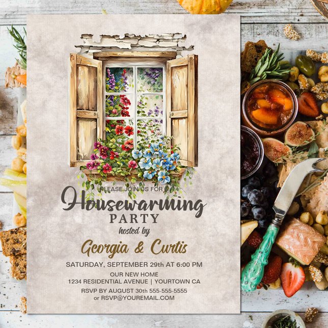 Convite Partido Rustic Country Floral Housearming (Criador carregado)