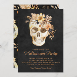 Convite Partido Rustic Floral Skull Halloween