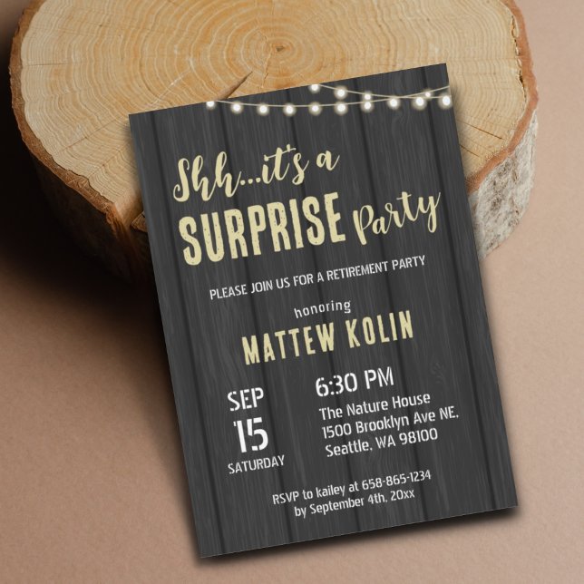 Convite Partido Rustic Lantern Photo Retirement Surpresa (Criador carregado)