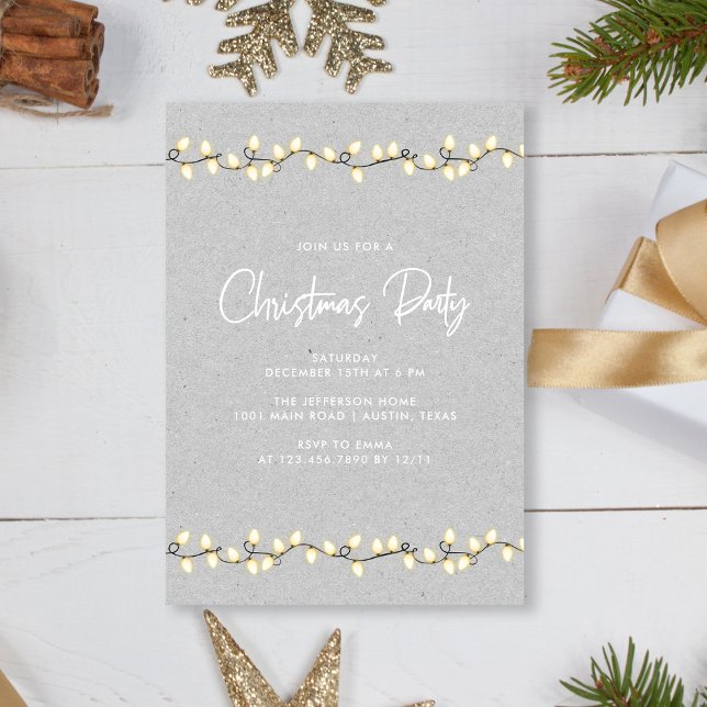 Convite Partido Rustic Modern Elegante das Luzes de Natal (Personalized Rustic Modern Elegant Christmas Lights Party Invitation Template)