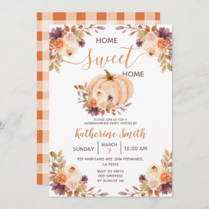 Convite Partido Rustic Orange Pumpkin Floral Housearming P