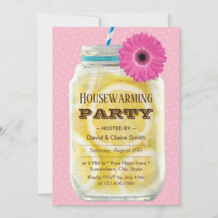 Convite Partido Rustic Pink Daisy Lemonade Jar
